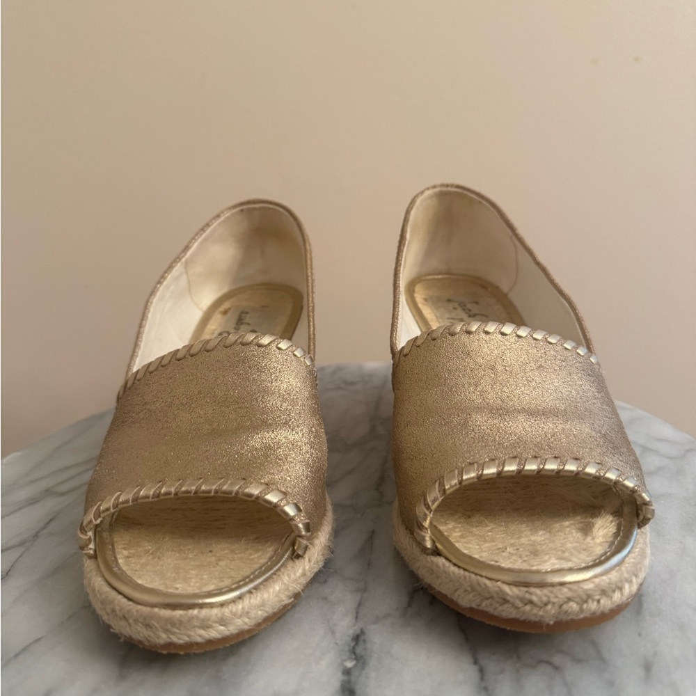 Jack Rogers Gold Peep Toe Espadrille Wedge Sandals Women’s Size 8.5 Preppy - Picture 6 of 7